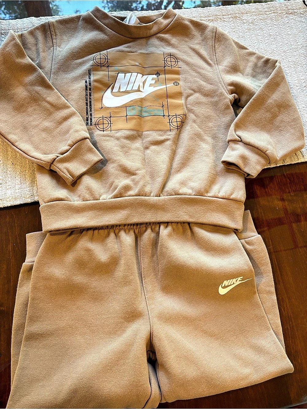 Nike Blueprint Fleece Crewneck and Jogger Set Brown 4T